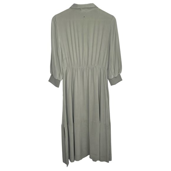 Cuyana Funnel Neck Silk Puff Sleeve Collared Midi Dress Green Women's XS NWT - Picture 10 of 13